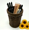 Brown imitation rattan woven round pen holder, pencil, black pen, slanted pen holder, teacher's stationery pen holder, tape measure, ruler, straight tube cup, home small items storage items Item Picture